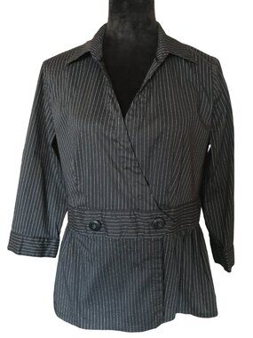 Willi Smith Pinstripe Shirt Jacket, Lightweight Ruffled Black, Size on Tag L